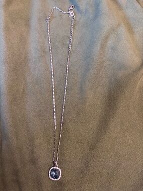 Swarovski Silver Necklace with Blue Crystal Halo Pendant